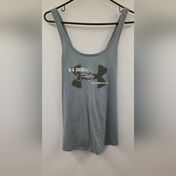 Under Armour Tops - Under Armour Greenish Grey Logo Tank Top Size Medium